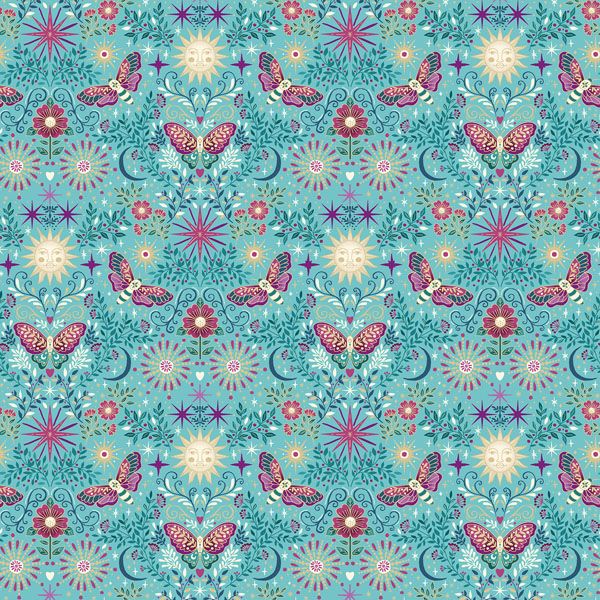 Luna Fabric: Night Garden, Teal