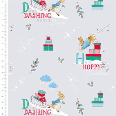 Peter Rabbit Christmas: Letters Grey (per 1/4 metre)