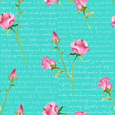 Love Struck: Love Letters Aqua (per 1/4 metre)