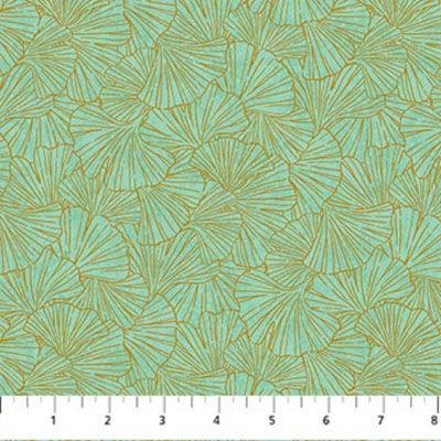 Ginkgo Garden fabric: Shimmer Leaves Turquoise Northcott