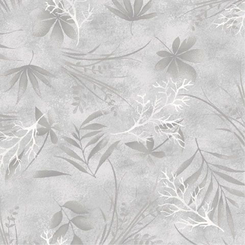 108" Quilt Back Fabric: Leaves Grey