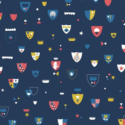 A Roaring Good Yarn Fabric: Coats of Arms on Navy (per 1/4 metre)