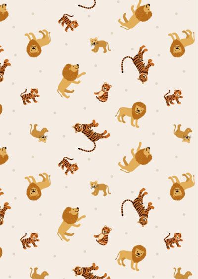 Small Things Wild Animals Fabric: Lions and Tigers Cream