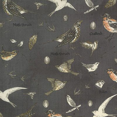 Botanicals fabric: Birds Graphite (per 1/4 metre)