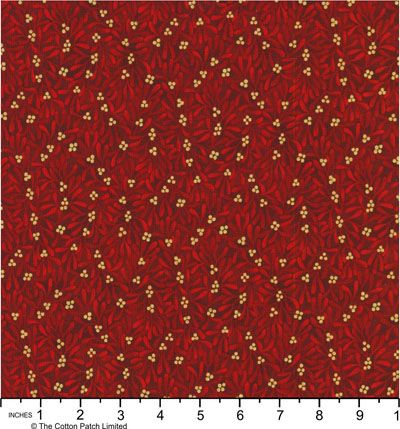 Holiday Flourish, Festive Finery fabric: Gold Berries on Cranberry