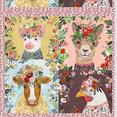 Mia Charro Farm Friends fabric: Farm Friends Panel Multi