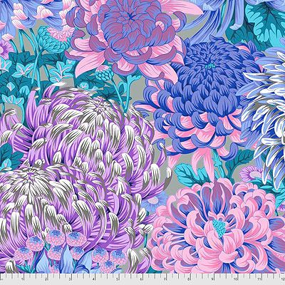 Kaffe Fassett Collective: Hokusai's Mums Grey (per 1/4 metre)