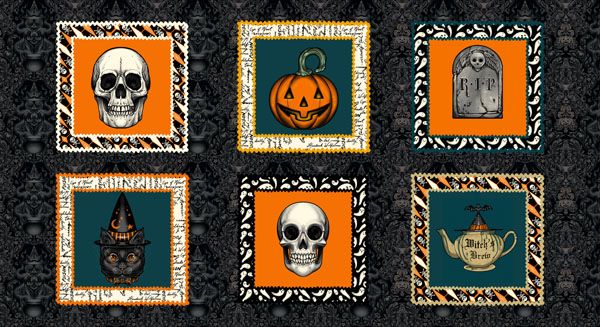 Halloween fabrics: Storybook Halloween, Pictures Blocks 60cm Panel