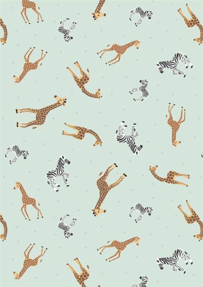 Small Things Wild Animals Fabric: Giraffes and Zebras Mint