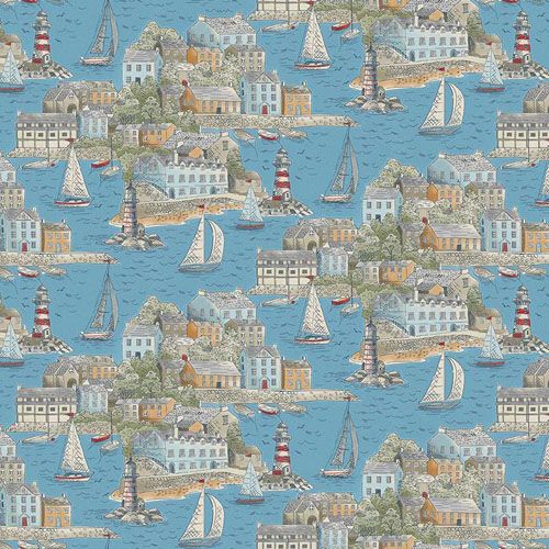 High Tide Fabric: Harbour View, Mid Blue