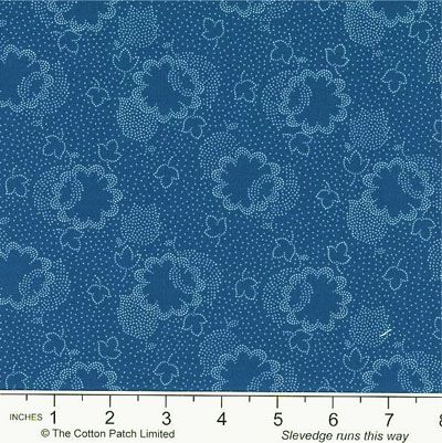 Dutch Heritage fabric: Two Tone Floral Leaf Royal (per 1/4 metre)