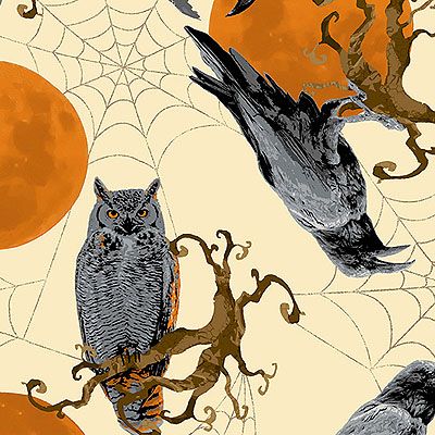 Mystery Manor Halloween fabric: Fright Flight Cream (per 1/4 metre)