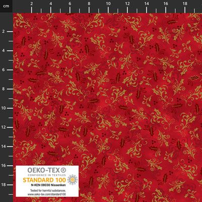 Christmas Wonders fabric: Gold on Red (per 1/4 metre)