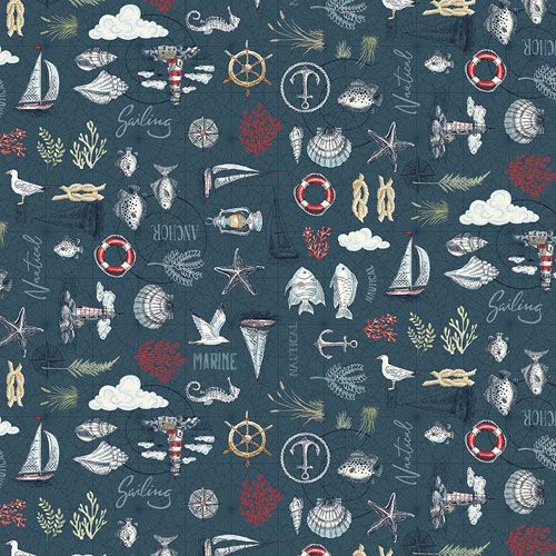 High Tide Fabric: Maritime, Dark Blue