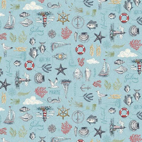 High Tide Fabric: Maritime, Light Blue