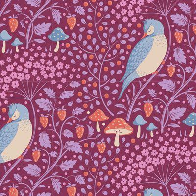 Tilda Hibernation fabric: Sleepybird Mulberry (per 1/4 metre)