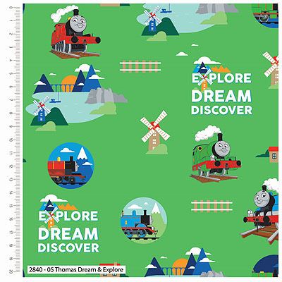 Thomas and Friends Explorers fabric: Dream and Explore Green (per 1/4 metre)