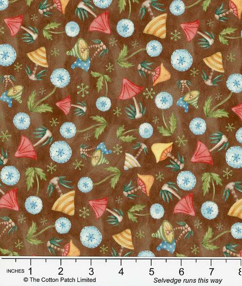 Better Gnomes and Gardens fabric: Tossed Mushrooms, Brown