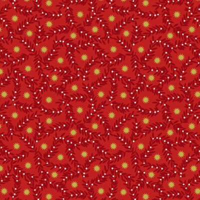 Noel Fabric: Berries & Gold Stars Red/Gold (per 1/4 metre)