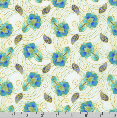 Jaikumari Fabric: Flower Motif Cream (per 1/4 metre)