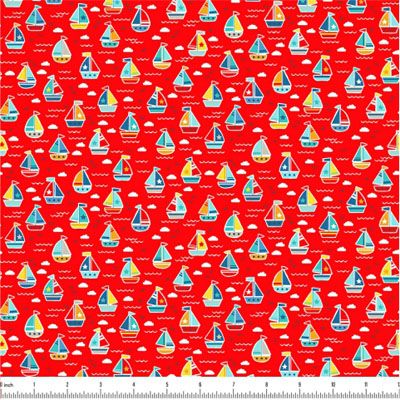 Pool Party fabric: Boats Red (per 1/4 metre)