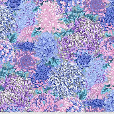 Kaffe Fassett Collective: Hokusai's Mums Grey (per 1/4 metre)