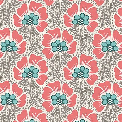 Tilda Cotton Beach: Ocean Flower Grey (per 1/4 metre)