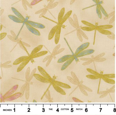 Aurelia Fabric: Dragonflies Natural (per 1/4 metre)