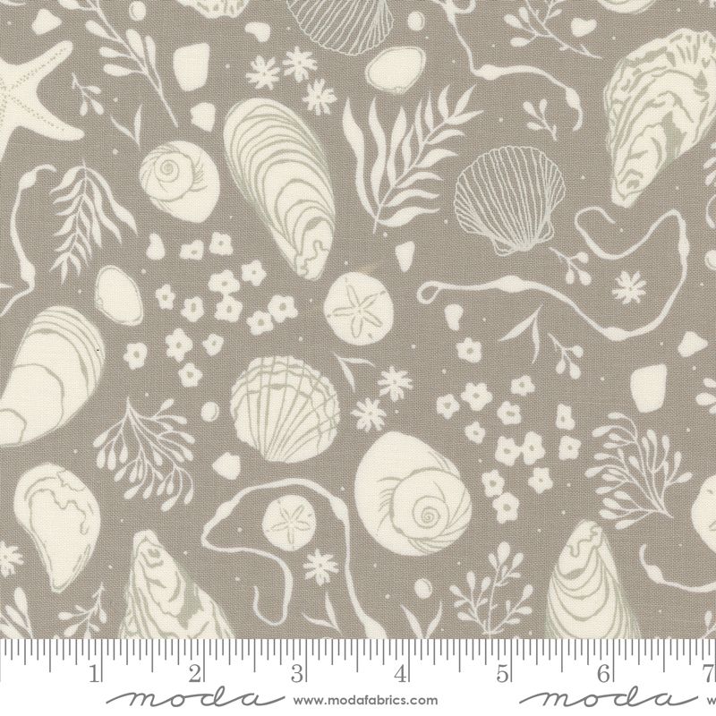 Seaglass Summer fabric: Tide Pool Novelty Shells, Sandstone