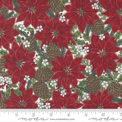 Pinecones and Berries Fabric: Poinsettia Winter White (per 1/4 metre)