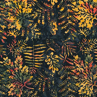 Tonga Batiks: Oak Leaves & Ferns Midnight (per 1/4 metre)