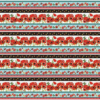 Poppy Days Fabric: Novelty Stripe Blue (per 1/4 metre)