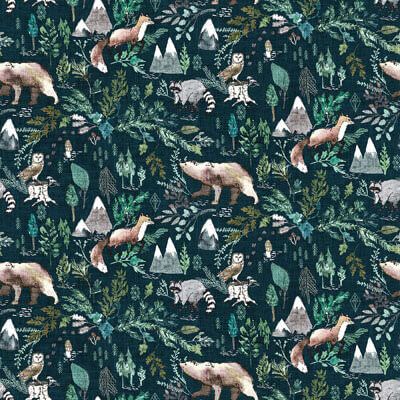 Forest Fable Fabric: Enchanted Wilderness Navy (per 1/4 metre)