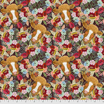 Mia Charro Farm Friends fabric: Floral Cow Multi (per 1/4 metre)