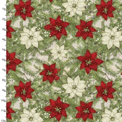 French Countryside Christmas Fabric Poinsettias (per 1/4 metre)