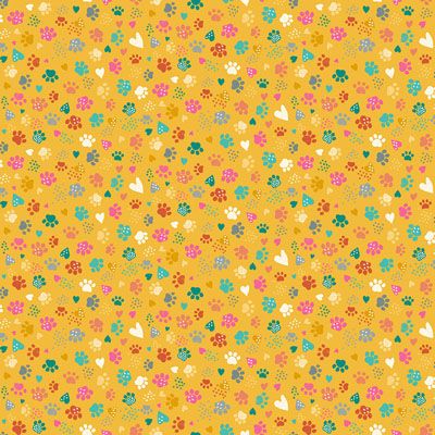 Whiskers Fabric Makower Pawsome Prints Yellow