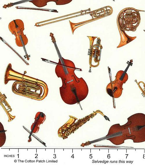 Music Fabric: Musical Instruments on White