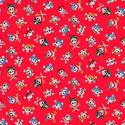 Pirates fabric: Skulls Red (per 1/4 metre)