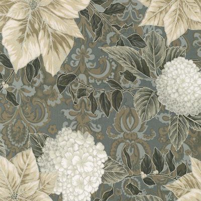 Holiday Flourish Snow Flower fabric Flowers Pewter (per 1/4 metre)