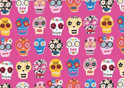 Fiesta Fabric: Sugar Skulls on Pink (per 1/4 metre)