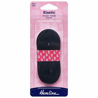 Hemline Elastic: 6mm x 3m black