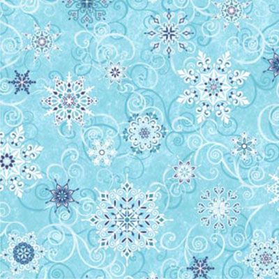 Traditional Quilt Back:Snowflakes & Swirls on Aqua (per 1/4 metre)