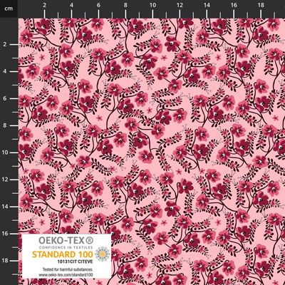 Ditsy Gardens fabrics: Stems and Flowers on Pink