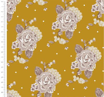 Blue Skies and Nutmeg fabric: Mustard Floral (per 1/4 metre)