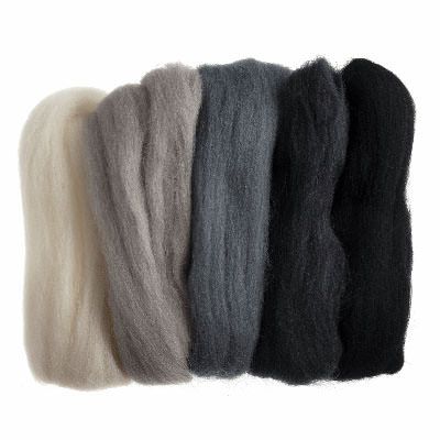 Natural Wool Roving 50g Assorted Monochrome