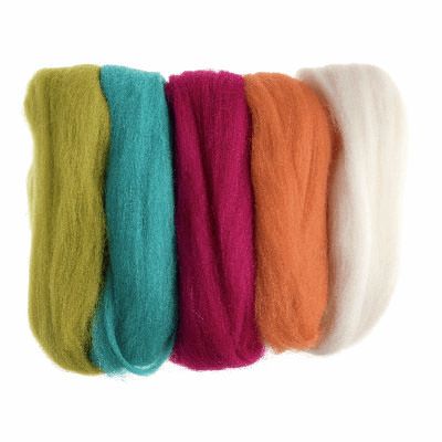 Natural Wool Roving 50g Assorted Neon Brights