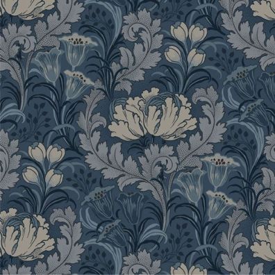 Nouveau fabric: Floral with Acanthus Leaves, Navy