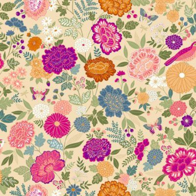 Luxe fabric: Large Floral Cream (per 1/4 metre)