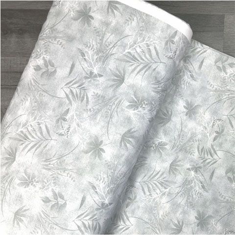 108" Quilt Back Fabric: Leaves Grey