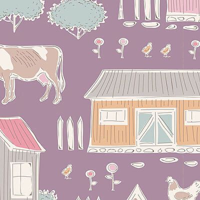 Tilda Tiny Farm Fabric: Tiny Farm Mauve (per 1/4 metre)